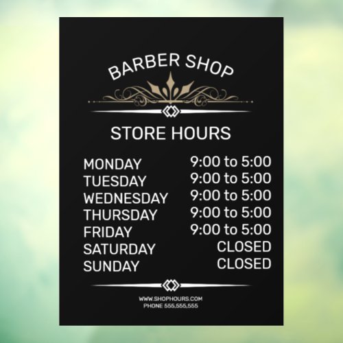 Retail store opening times sign barbers shop