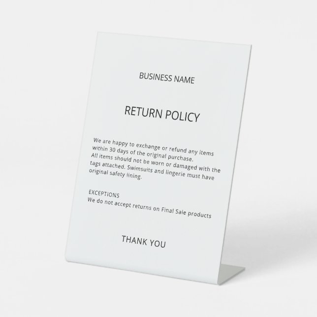 Retail Store Professional Return Policy Pedestal Sign (Front)
