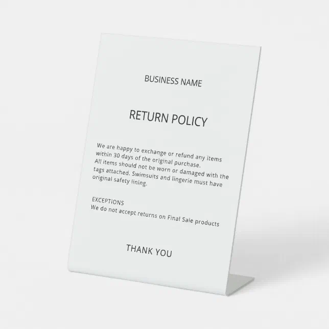 Retail Store Professional Return Policy Pedestal Sign | Zazzle