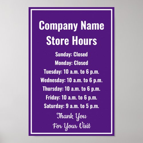 Retail Template Royal Purple Business Hours Poster