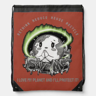 Rethink Reduce Reuse Recycle Save Earth Drawstring Bag