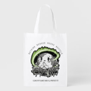 Rethink Reduce Reuse Recycle Save Earth Grocery Bag