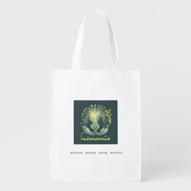 Rethink Reduce Reuse Recycle Save Earth Grocery Bag (Front)