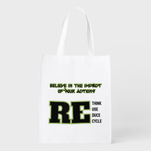 Rethink Reduce Reuse Recycle Save Earth Grocery Bag