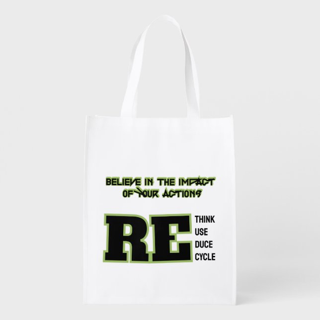 Rethink Reduce Reuse Recycle Save Earth Grocery Bag (Back)
