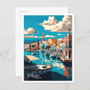 Rethymno Greece Travel Vintage Illustration Postcard