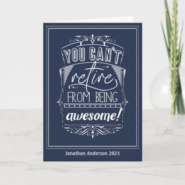 Retire Awesome Modern Typography Blue Retirement Card (Front)