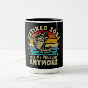 Retired 2024 Not My Problem Anymore Funny Fishing  Two-Tone Coffee Mug