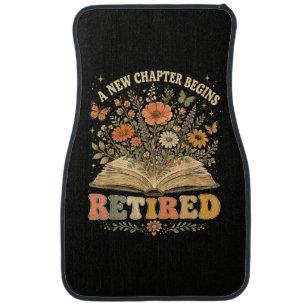 Retired A New Chapter Begins Retro Floral Book Car Floor Mat