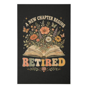 Retired A New Chapter Begins Retro Floral Book Faux Canvas Print