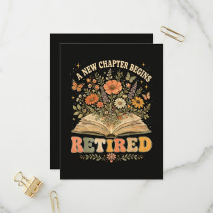 Retired A New Chapter Begins Retro Floral Book Invitation Postcard