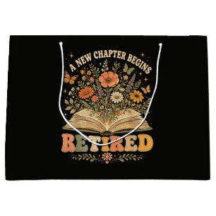 Retired A New Chapter Begins Retro Floral Book Large Gift Bag