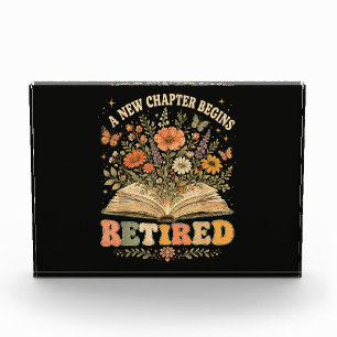 Retired A New Chapter Begins Retro Floral Book Photo Block