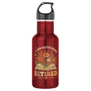 Retired A New Chapter Begins Retro Floral Book Stainless Steel Water Bottle