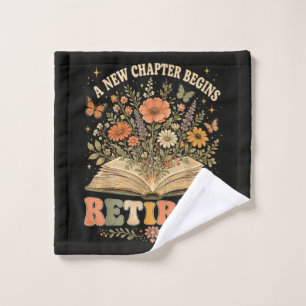 Retired A New Chapter Begins Retro Floral Book Wash Cloth