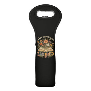 Retired A New Chapter Begins Retro Floral Book Wine Bag