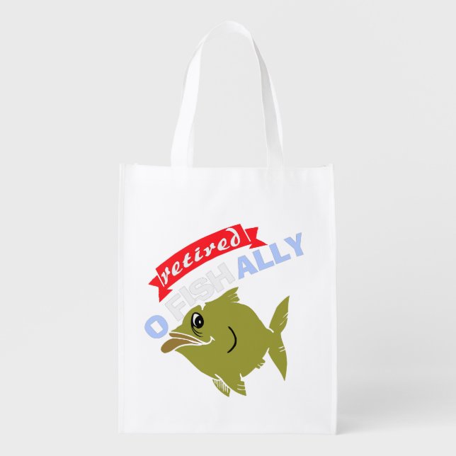 retired aficionado of fishing  grocery bag (Front)