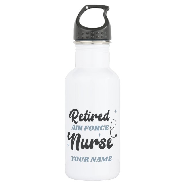 Retired Air Force Nurse Retirement Stainless Steel Water Bottle (Front)