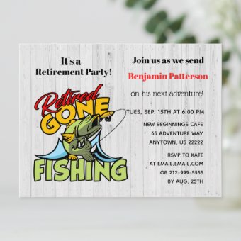 Retired and Gone Fishing Retirement Party Invitation Postcard | Zazzle