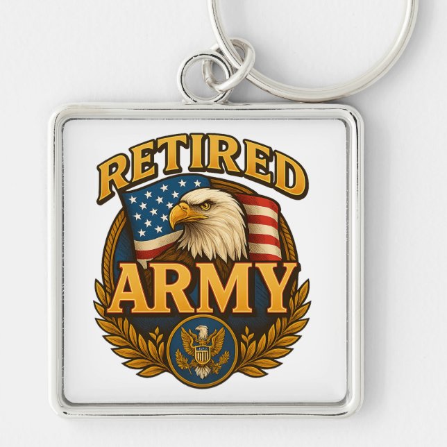 Retired ARMY Design with flag & eagle Keychain (Front)