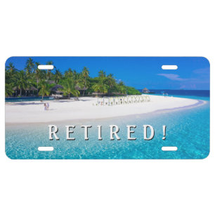 Retired, Beach, Personalize Message & Photo License Plate