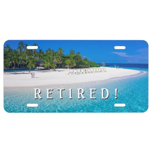 Retired Beach Personalize Message  Photo License Plate