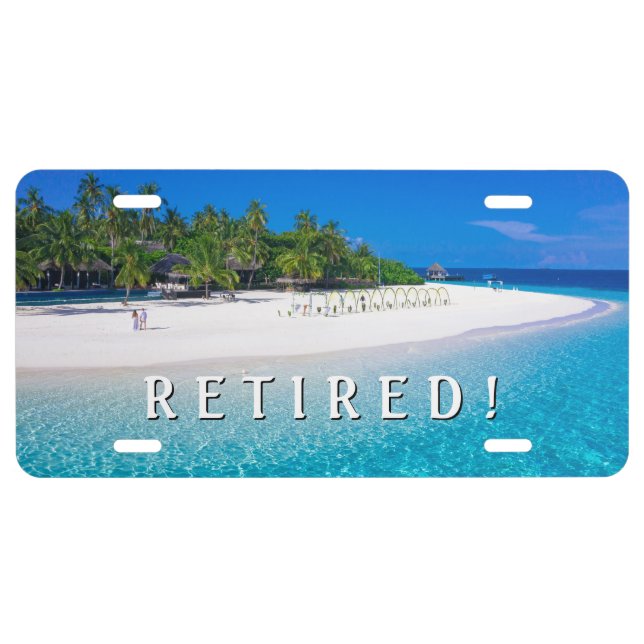 Retired, Beach, Personalize Message & Photo License Plate (Front)