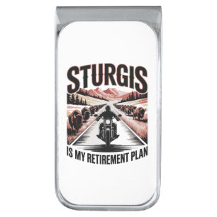 Retired Biker Retirement Road Trip Sturgis Silver Finish Money Clip
