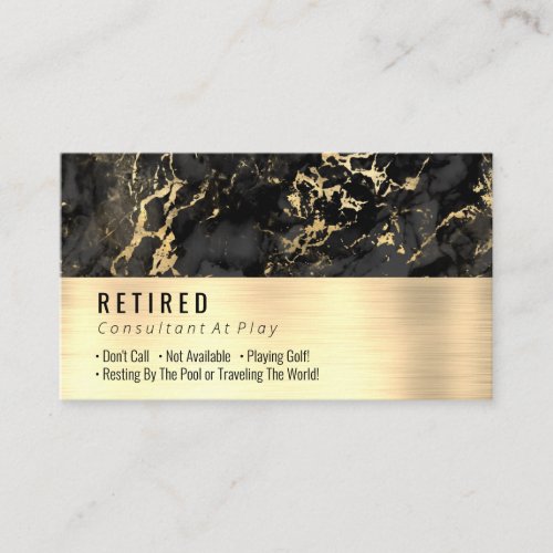 Retired Black and Gold Marble Brushed Gold Gag Business Card