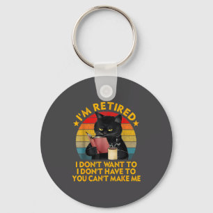 Retired Black Cat Coffee Funny Retirement 2026 Wom Keychain