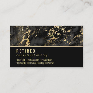 Retired, Black & Gold Marble on Black Gag Business Card