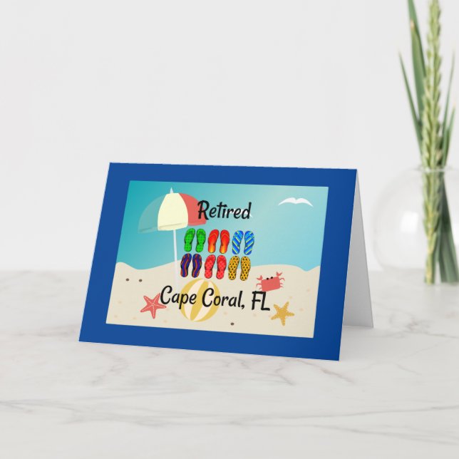 Retired, Cape Coral, FL, beach design, Card (Front)
