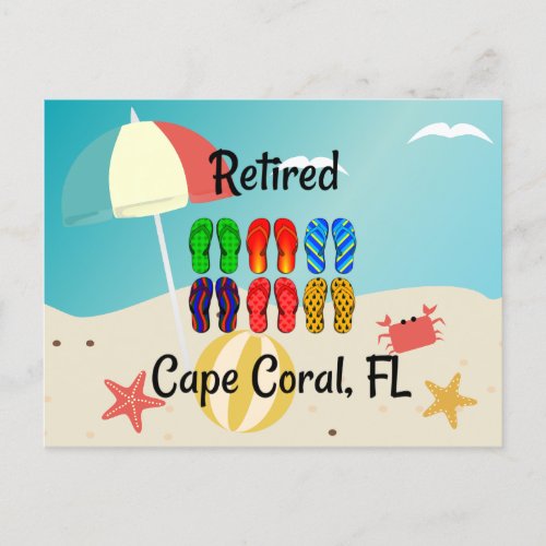 Retired Cape Coral FL beach design Postcard