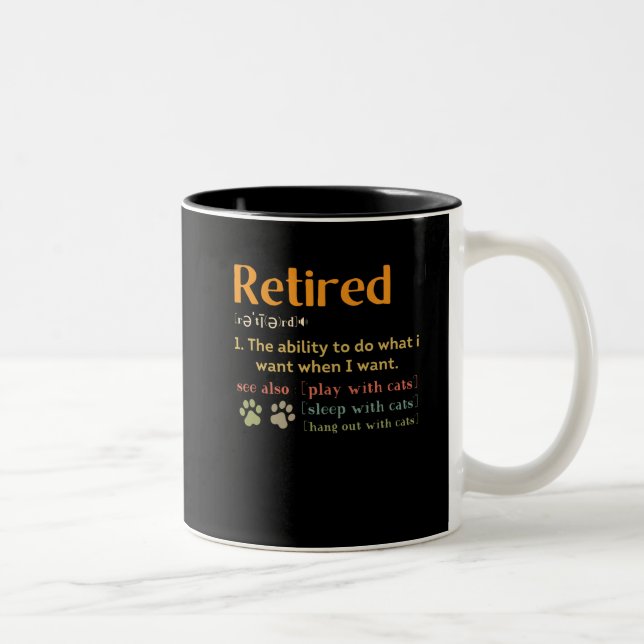 Retired cat lovers gifts funny retirement 2022 Two-Tone coffee mug (Right)