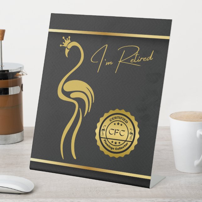 Retired Certified Flamingo Collector Black Gold Pedestal Sign (In SItu)