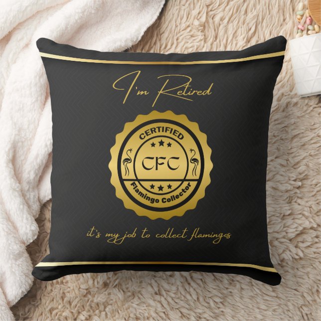 Retired Certified Flamingo Collector Black & Gold Throw Pillow (Blanket)