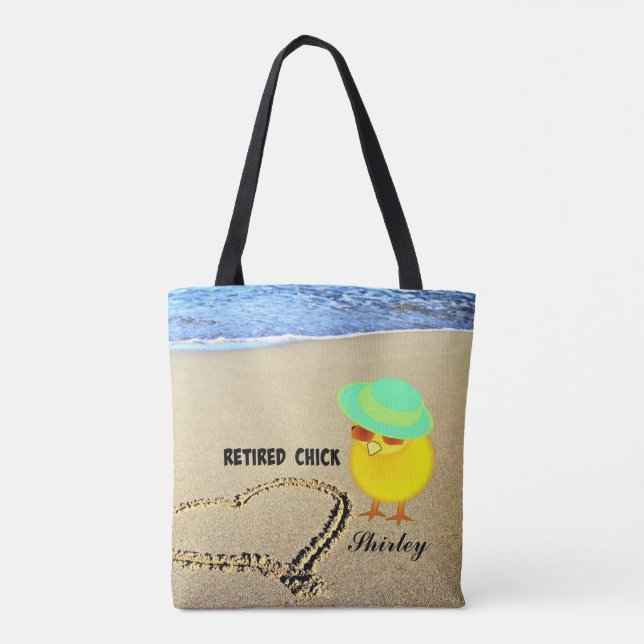 Retired Chick at the Beach, Customizable Tote Bag (Back)