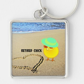 Retired Chick At The Beach Keychain by RetirementGiftStore at Zazzle