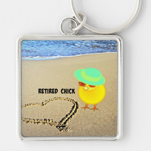 Retired Chick at the Beach Keychain