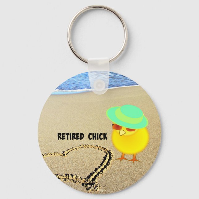 Retired Chick at the Beach Keychain (Front)