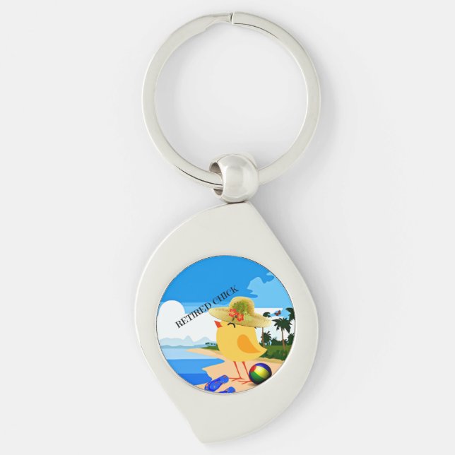 Retired Chick at the beach,  Keychain (Front)