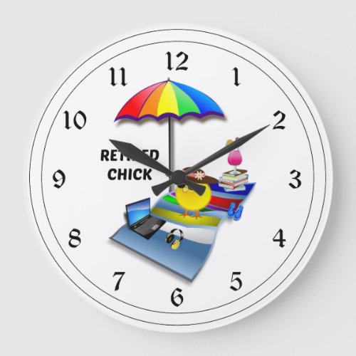 Retired Chick at the Beach Large Clock