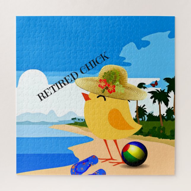 Retired Chick...at the beach, of course Jigsaw Puzzle (Vertical)