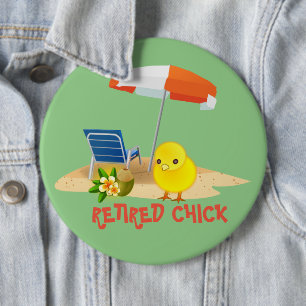 Retired Chick--Beach Scene, Button