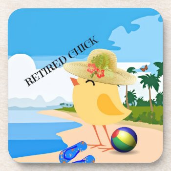 Retired Chick: Chick At The Beach Beverage Coaster by RetirementGiftStore at Zazzle