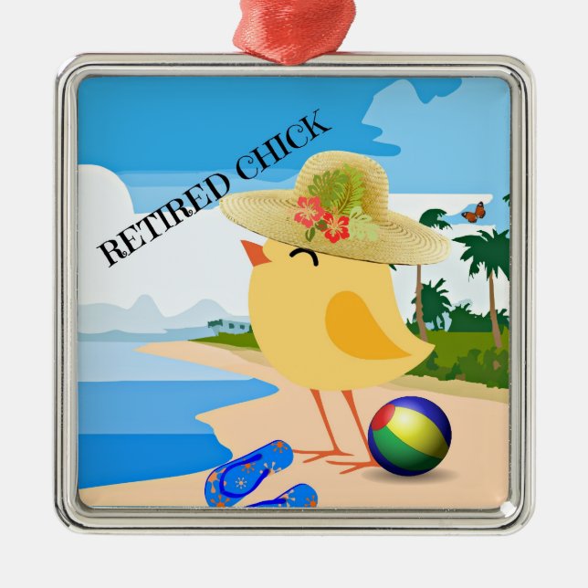 RETIRED CHICK: Chick at the Beach Metal Ornament (Front)
