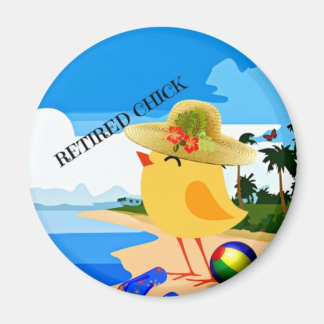 Retired Chick on the Beach Magnet (Front)