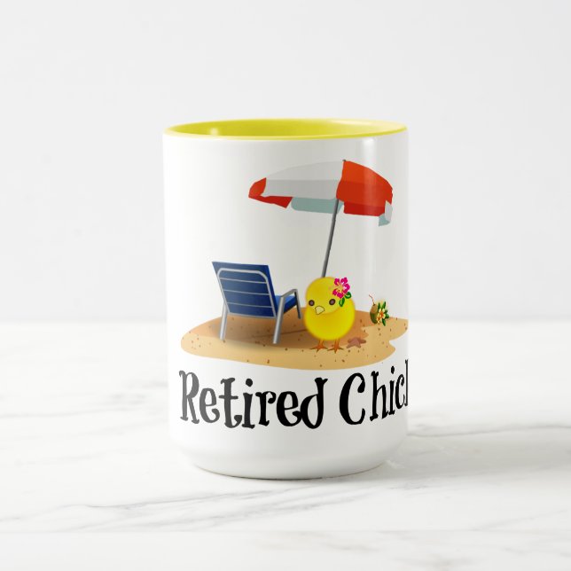 Retired Chick on the Beach Mug (Center)