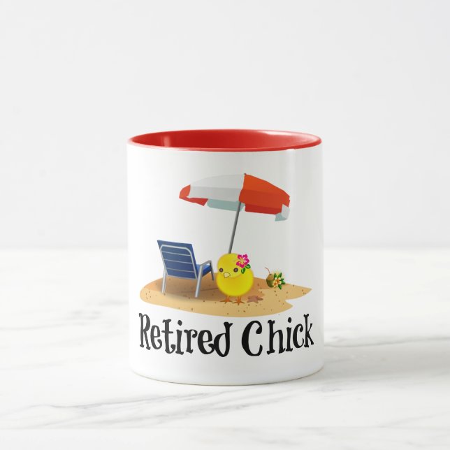 Retired Chick on the Beach Mug (Center)