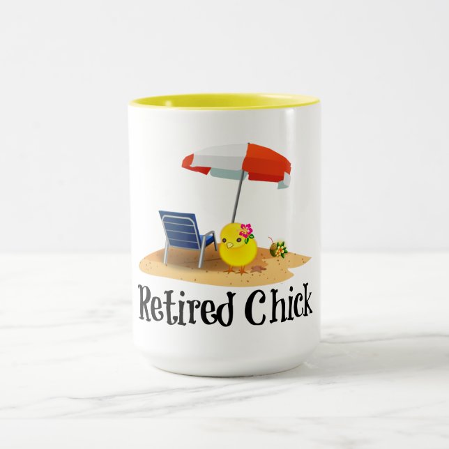 Retired Chick on the Beach Mug (Center)